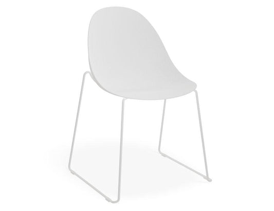 Pebble Chair White with Shell Seat - Sled Stackable Base - White-Level-Prime Furniture