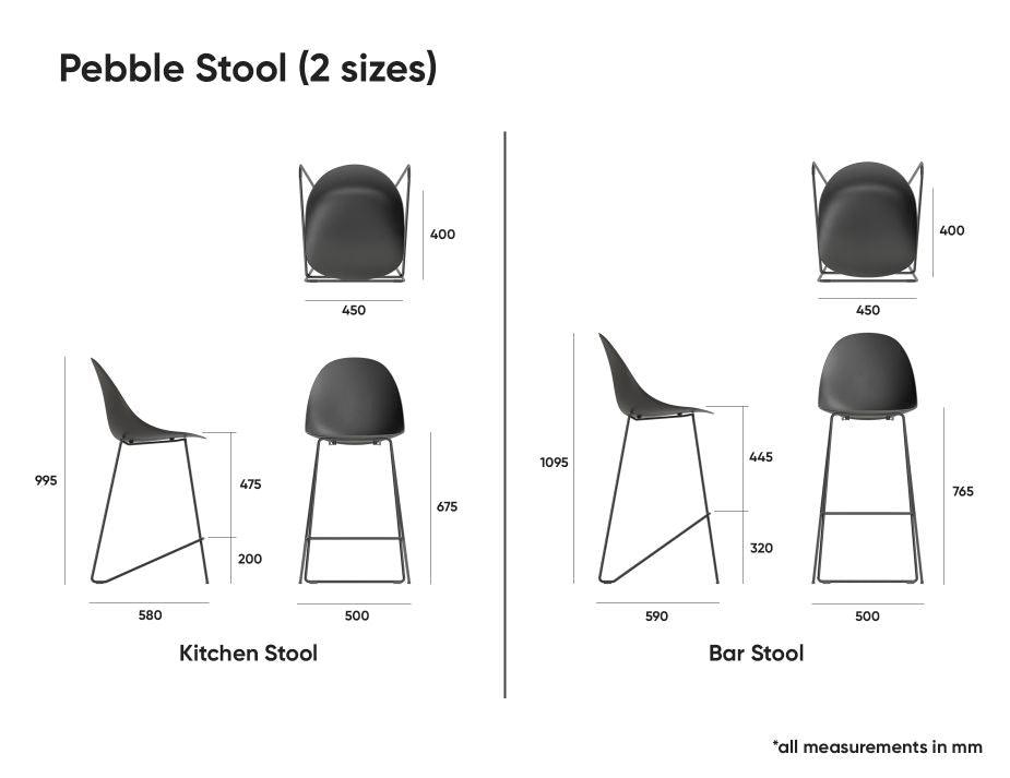 Pebble Stool Black Upholstered Vintage Seat - Counter Stool 65cm Seat-Level-Prime Furniture