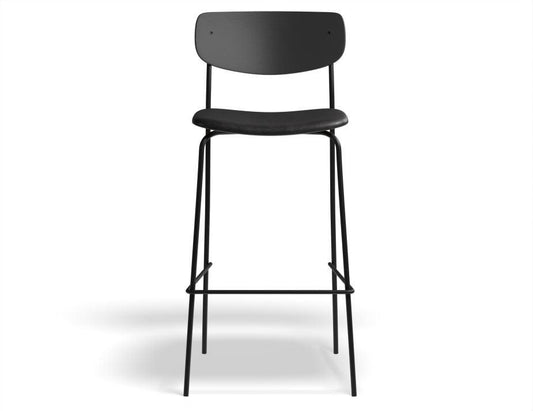 Rylie Stool - Padded Seat with Black Backrest - 75cm Bar Height - Black Vegan Leather Seat - B1112252279356182174895 1