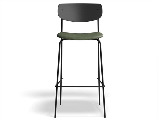 Rylie Stool - Padded Seat with Black Backrest - 75cm Bar Height - Green Vegan Leather Seat - B1112252439356182174901 1