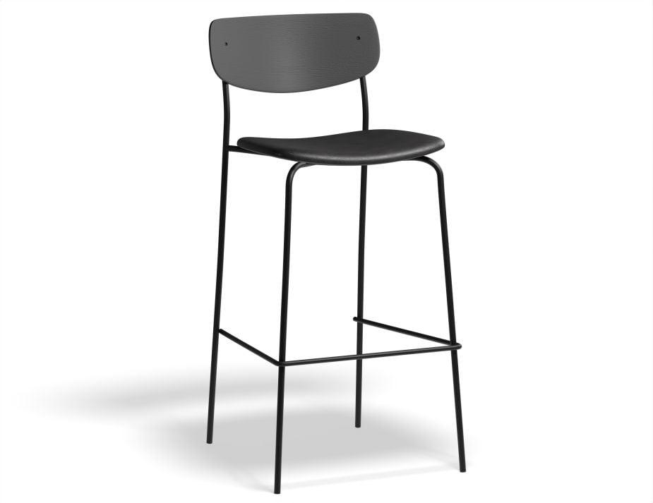 Rylie Stool - Padded Seat with Black Backrest - 75cm Bar Height - Grey Vegan Leather Seat - B1112252449356182174918 2