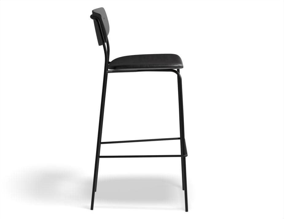 Rylie Stool - Padded Seat with Black Backrest - 75cm Bar Height - Grey Vegan Leather Seat - B1112252449356182174918 4