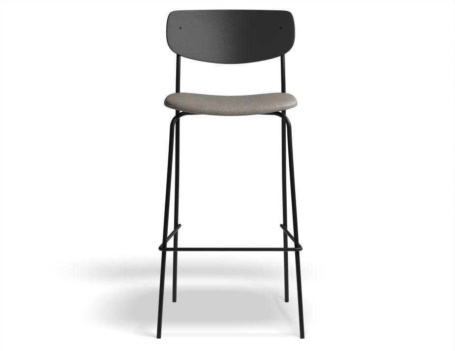 Rylie Stool - Padded Seat with Black Backrest - 75cm Bar Height - Grey Vegan Leather Seat - B1112252449356182174918 1