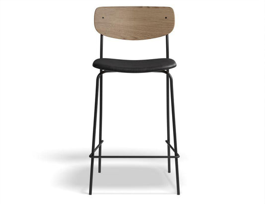 Rylie Stool - Padded Seat with Natural Backrest - 65cm Kitchen Height - Black Vegan Leather Seat - B1112241279356182174741 1