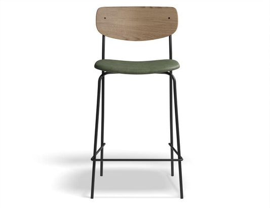 Rylie Stool - Padded Seat with Natural Backrest - 65cm Kitchen Height - Green Vegan Leather Seat - B1112241439356182174758 1