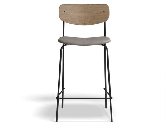 Rylie Stool - Padded Seat with Natural Backrest - 65cm Kitchen Height - Grey Vegan Leather Seat - B1112241449356182174765 1