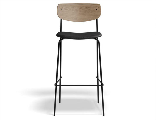 Rylie Stool - Padded Seat with Natural Backrest - 75cm Bar Height - Black Vegan Leather Seat - B1112251279356182174840 1