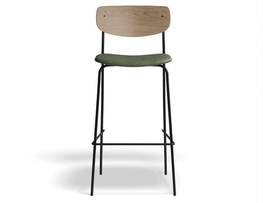 Rylie Stool - Padded Seat with Natural Backrest - 75cm Bar Height - Green Vegan Leather Seat - B1112251439356182174857 1