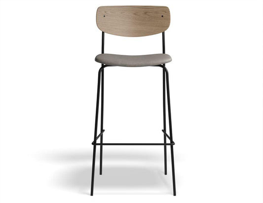 Rylie Stool - Padded Seat with Natural Backrest - 75cm Bar Height - Grey Vegan Leather Seat - B1112251449356182174864 1