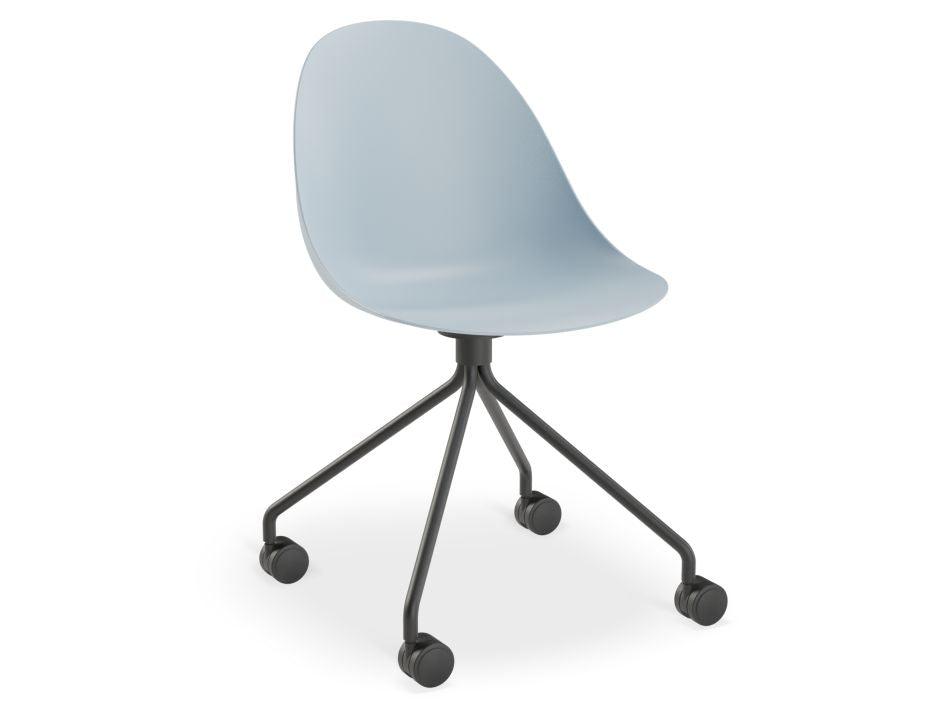 Pebble Chair Pale Blue with Shell Seat - Swivel Base w Castors - Black-Level-Prime Furniture