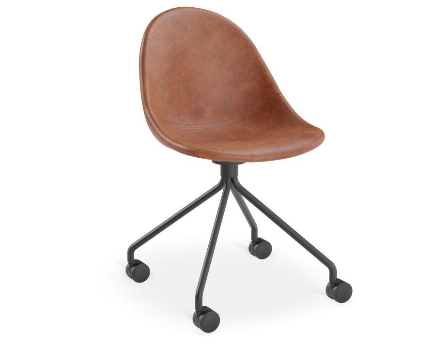 Pebble Chair Tan Upholstered Vintage Seat - Pyramid Fixed Base with Castors - Black-Level-Prime Furniture