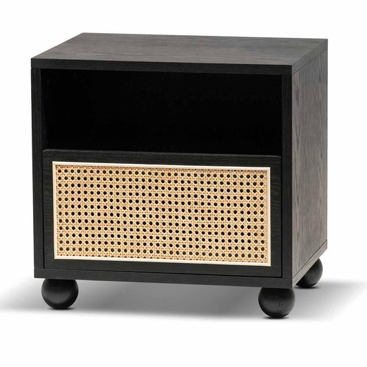 Wooden Side Table with Rattan Front - Black - Side TableST6773-KD 1